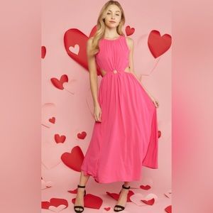 NWOT never worn Entro hot pink side cut out maxi dress. Size small.